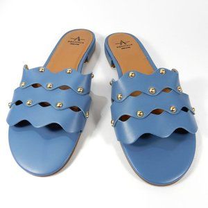 Aquatalia Torri Flat Slide SANDALS Size Blue 8.5 Leather Studded NEW $295